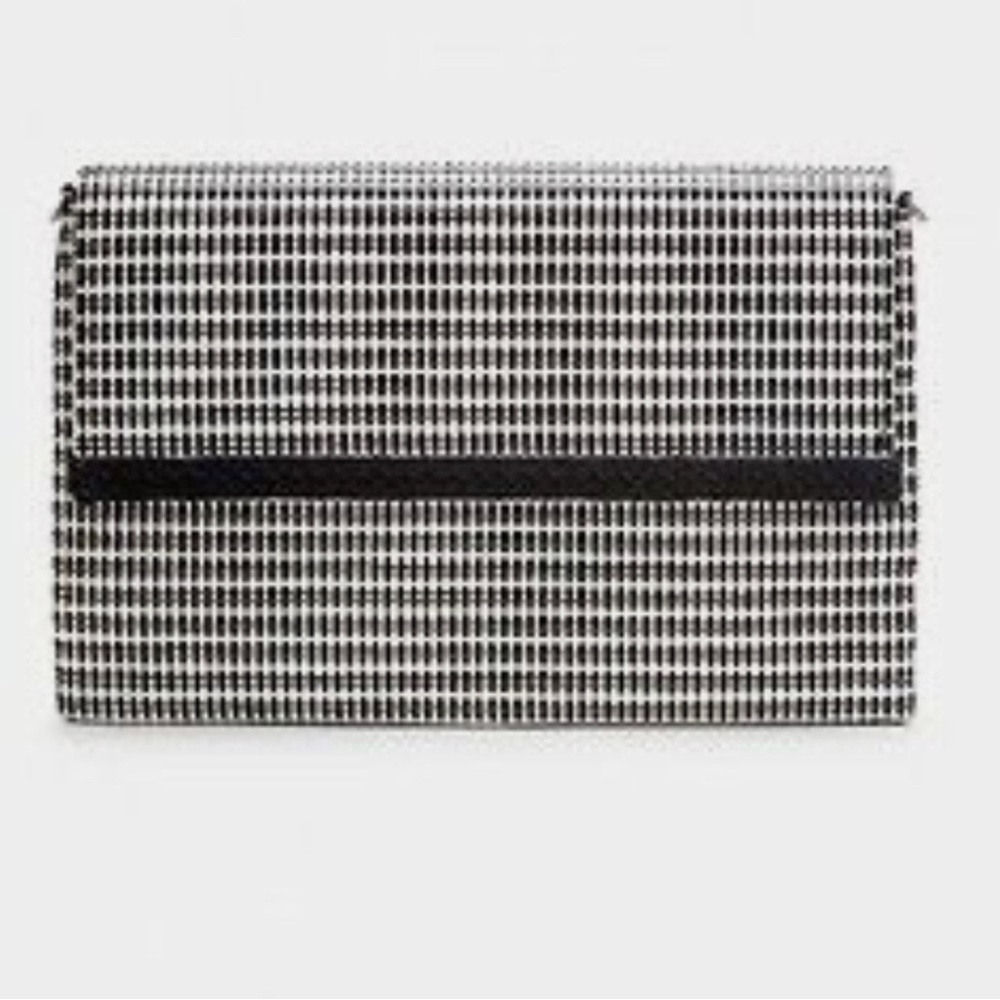 Stella & Dot City Slim Clutch-Crosshatch Raffia Black/White